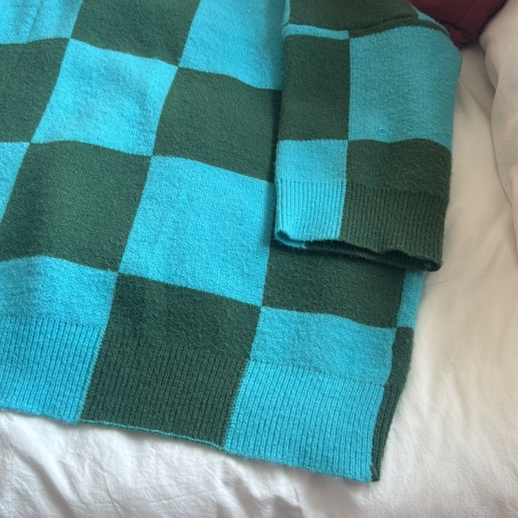 Dress in Lala Blue and Green Checkered Cardigan - Picture 9 of 9
